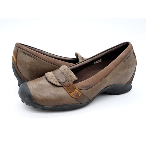 Merrell Shoes Womens 8 Brown Leather Eden Moc Slip On Comfort Wedge Casual - Picture 1 of 12